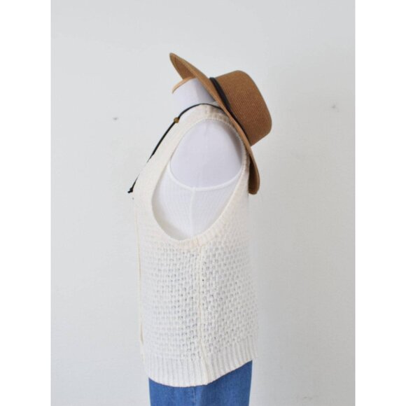 Vintage‎ 80s Off-White Acrylic Sleeveless Cardigan Vest - Picture 6 of 10
